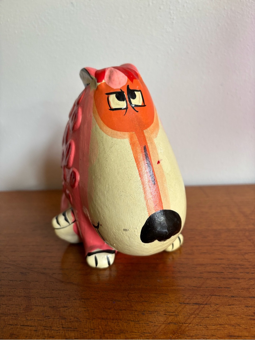Vintage pink dog piggy bank ceramic hand painted